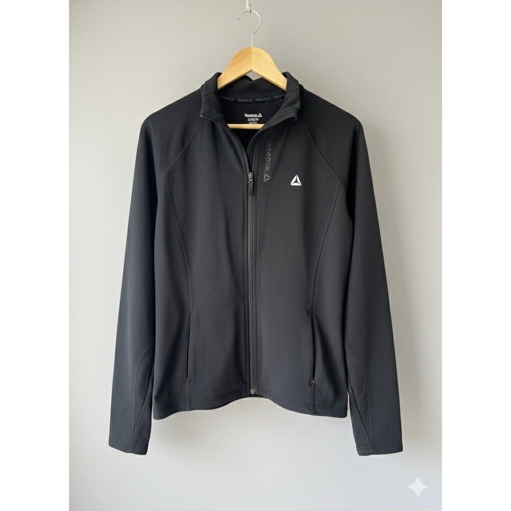 Reebok Women's Logo Tricot Long-Sleeve Track Jacket Casual Workout Black Sz:S